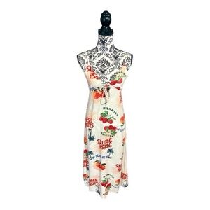 PAPER HEART ANTHROPOLOGIE White Fruit-Print Summer Dress with Tie Front